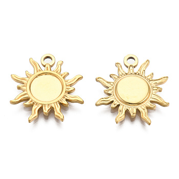 Ion Plating(IP) 201 Stainless Steel Pendants, Sun Charm, Real 18K Gold Plated, 20.5x19x2mm, Hole: 2mm