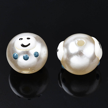 ABS Plastic Imitation Pearl Beads, with Enamel, Round with Expression, Steel Blue, 12x11mm, Hole: 2mm
