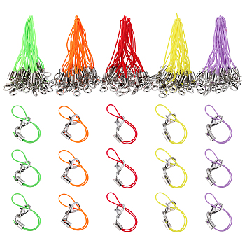 100 Strands 5 Colors Mobile Straps, with Polyester String and Alloy Findings, Mixed Color, 70mm, 20 strands/color