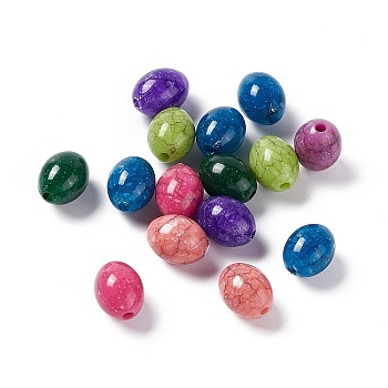 Crackle Opaque Acrylic Beads, Imitation Turquoise, Oval, Mixed Color, 13x10.5mm, Hole: 2mm, about 602pcs/500g
