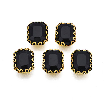 Sew on Rhinestone, Opaque Glass Rhinestones, with Iron Prong Settings, Faceted, Rectangle, Black, 10.5x8.5x5mm, Hole: 0.9mm