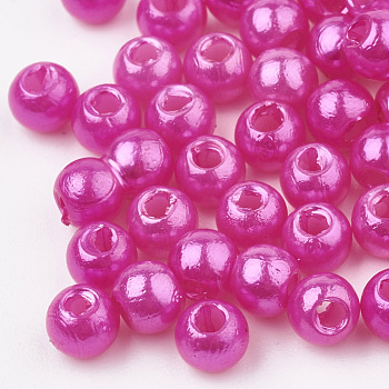 ABS Plastic Beads, Imitation Pearl , Round, Magenta, 8x7.5mm, Hole: 1.5mm, about 1900pcs/500g