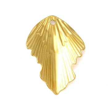 Ion Plating(IP) 304 Stainless Steel Pendants, Leaf Charm, Real 18K Gold Plated, 30.5x22.5x3.5mm, Hole: 1.8mm