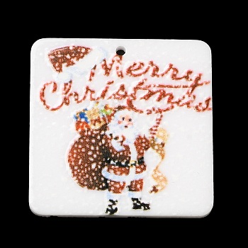Christmas Themed Acrylic Pendants, Santa Claus, Square, 30x30x2mm, Hole: 1.4mm