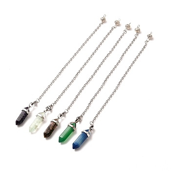 Bullet Natural Gemstone Double Terminated Pointed Pointed Dowsing Pendulums, with 304 Stainless Steel Cable Chains, Jump Rings, Lobster Claw Clasps and Iron Eye Pins, 210mm