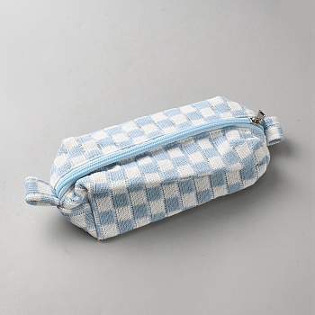 Tartan Polyester Makeup Zipper Bags, Cosmetic Bags, Rectangle, Light Sky Blue, 17x9x8cm