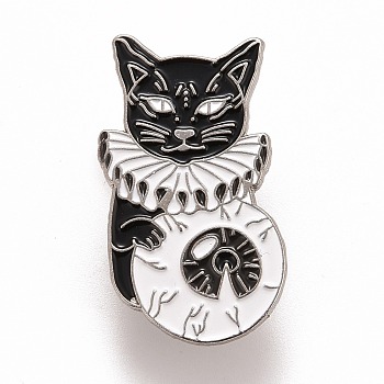Cat Enamel Pin, Animal Alloy Badge for Backpack Clothes, Platinum, Black, 29x18x1.5mm, Pin: 1.1mm