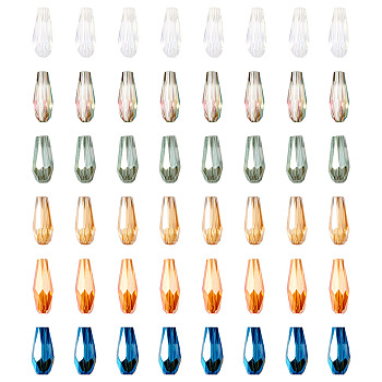 120Pcs 6 Colors Electroplate Glass Beads Strands, Half Plated, Faceted, Teardrop, Mixed Color, 9~10x4mm, Hole: 0.8mm, 20pcs/color