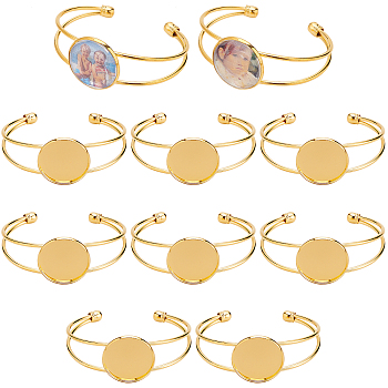 10Pcs Brass Cuff Bangle Making, Blank Bangle Base, with Flat Round Tray, Golden, Inner Diameter: 2-3/8 inch(6cm), Tray: 25mm