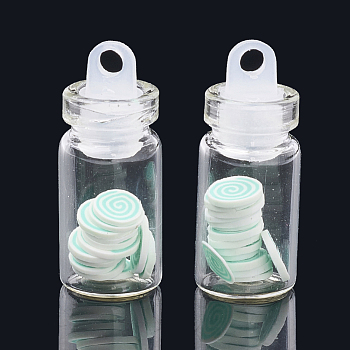 Handmade Polymer Clay Nail Art Decoration Accessories, with Glass Wishing Bottle and CCB Plastic Bottle Stopper, Aquamarine, 4~6mm, bottle: 27.5x11mm, hole: 3mm