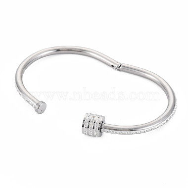 Stainless Steel Bangle with Crystal Rhinestone Column Screw Shackle for Women(BJEW-N017-026P)-4