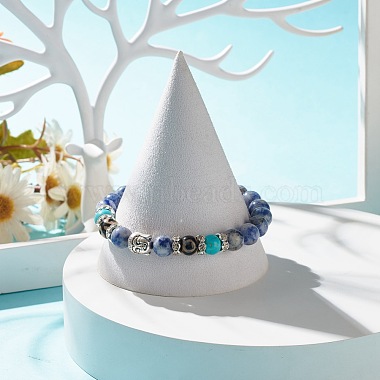 Эластичный браслет дзи из драгоценных камней и агата с головой Будды(BJEW-JB07710)-4