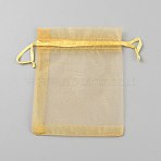 Rectangle Organza Drawstring Gift Bags with Ribbon, Gold, 12x10x0.03cm(OP-WH20005-01C)