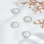 4Pcs Alloy Rhinestone Shank Buttons, with Plastic Imitation Pearl, Flower, Golden, 21.5x11.5mm, Hole: 2mm(BUTT-LP0001-26)