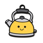 Alloy Enamel Pendants, Teapot Charms, Black, Gold, 38x34.5x3mm, Hole: 3.5mm(AL-CBACD7D-02A)