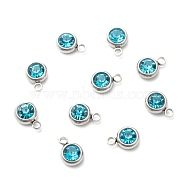 201 Stainless Steel Rhinestone Charms, December Birthstone Charms, Flat Round, Stainless Steel Color, Aquamarine, 8.5x6x3mm, Hole: 1.5mm(STAS-S068-12)