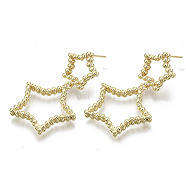 Brass Dangle Stud Earring, with Stainless Steel Pins, Nickel Free, Star, Real 18K Gold Plated, 39x24mm, Pin: 0.7mm(KK-N232-104G-NF)