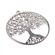 Filigree Tree of Life Brass Pendants, Gunmetal, 39x36x0.6mm, Hole: 2mm(KK-M171-01B)