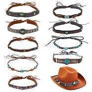 9Pcs 9 Styles Velvet & Imitation Leather Hat Belt, Plastic Imitation Turquoise & Alloy Hat Band for Hat Accessories, Mixed Color, 500~1410x2.5~3x8~10.5mm, 1pc/style(FIND-GA0003-20)