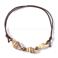 Natural Shell Beaded Bracelets, with Glass Seed Beads and Waxed Cotton Cord, Coconut Brown, Inner Diameter: 2-1/4~4-3/8 inch(5.8~11cm)(BJEW-PH01449)