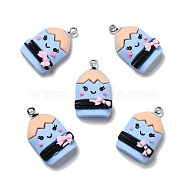 Opaque Resin Pendants, with Platinum Tone Iron Loops, Study Supplies, Pencil, Light Sky Blue, 28x17x9.5mm, Hole: 2mm(RESI-D055-076P)