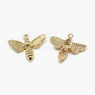 Brass Charms, Bee, Real 18K Gold Plated, 15x18x3mm, Hole: 1mm(KK-N200-067)