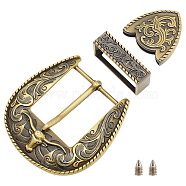 WADORN Belt Zinc Alloy Buckle Sets, include Roller Buckle, Rectangle Silder Charm, Triangle Zipper Stopper and Screw, Antique Bronze, 75.5x75x12.5mm, 1 set/box(FIND-WR0011-02AB)