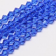 Imitate Austrian Crystal Bicone Glass Beads Strands, Grade AA, Faceted, Blue, 5x5mm, Hole: 1mm, about 59pcs/strand, 11 inch(GLAA-F029-5x5mm-08)