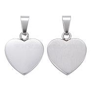 Fashionable 304 Stainless Steel Stamping Blank Tag Pendants, Heart, Stainless Steel Color, 17x16x3mm, Hole: 3.5x6mm(STAS-J002A-01)