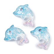 Transparent Epoxy Resin Decoden Cabochons, Glitter Sea Animals, Dolphin, 24x18.5x7mm(CRES-P035-10F)