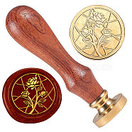 Wax Seal Stamp Set, Golden Tone Brass Sealing Wax Stamp Head, with Wood Handle, for Envelopes Invitations, Flower, 83x22mm, Stamps: 25x14.5mm(AJEW-WH0208-887)