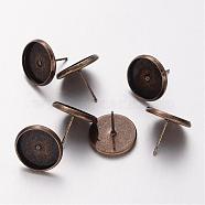 Antique Bronze Plated Brass Ear Stud Bezel Settings, Lead Free and Cadmium Free and Nickel Free, about 12mm long, 14mm wide, Tray: 12mm(X-KK-H720-AB-NR)
