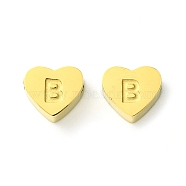Ion Plating(IP) 316 Surgical Stainless Steel Beads, Love Heart with Letter Bead, Real 18K Gold Plated, Letter B, 5.5x6.5x2.5mm, Hole: 1.4mm(STAS-R230-01B-G)