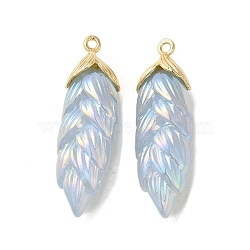 Rainbow Iridescent Plating Resin Pendants, Glitter Leaf Charms with Golden Plated Alloy Findings, Light Steel Blue, 35x11x8mm, Hole: 1.6mm(RESI-C047-03F-G)