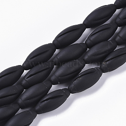 Natural Black Stone Beads Strands, Oval, 21x9mm, Hole: 1mm, about 21~22pcs/strand, 17.32~18.5 inch(44~47cm)(G-S364-022A)