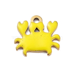 Ion Plating(IP) 201 Stainless Steel Charms, with Enamel, Real 18K Gold Plated, Sea Animal, Crab Charm, Yellow, 11x12x1.3mm, Hole: 1.4mm(STAS-A101-01A-01G)