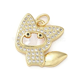 Brass Micro Pave Cubic Zirconia Pendants, with Shell, Cat, Real 18K Gold Plated, 18x18x3mm, Hole: 3.4mm(KK-Q808-34G)