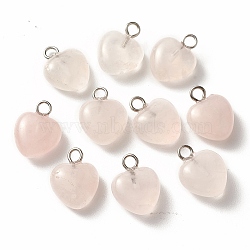 Natural Rose Quartz Charms, with Platinum Brass Peg Bail, Heart, 13.5~14.5x10.5x5mm, Hole: 1.8mm(G-T132-005D)