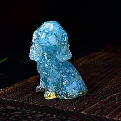 Resin Cocker Spaniel Sculpture Display Decorations, with Natural Aquamarine Chips inside Statues for Home Office Decorations, 45x40x70mm(PW-WGDC46E-01)