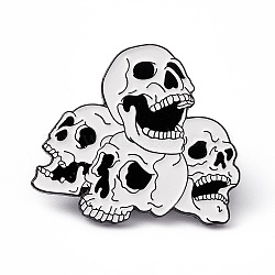 White Halloween Enamel Pin, Electrophoresis Black Alloy Brooch for Backpack Clothes, Skull Pattern, 27x31x2mm, Pin: 1.2mm(JEWB-A005-12-03)