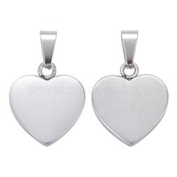 Tarnish Resistant Fashionable 304 Stainless Steel Stamping Blank Tag Pendants, Heart, Stainless Steel Color, 17x16x3mm, Hole: 3.5x6mm(STAS-J002A-01)