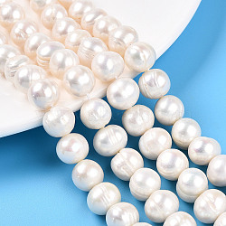 Natural Cultured Freshwater Pearl Beads Strands, Round, Creamy White, 9.5~12mm, Hole: 0.6mm, about 34pcs/strand, 14.17''(36cm)(PEAR-N016-11A)