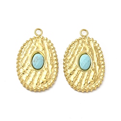 Natural Turquoise Pendants, Faceted Oval Charms, with Vacuum Plating Real 18K Gold Plated 201 Stainless Steel Findings, 23.5x15x3mm, Hole: 1.6mm(STAS-J401-VC696)