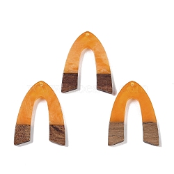 Resin & Wood Pendants, Arch Charms, Orange, 37.5x28.5x3.5mm, Hole: 2mm(WOOD-F015-16B)