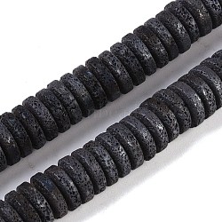 Frosted Natural Lava Rock Beads Strands, Disc, Heishi Beads, 10x3.5mm, Hole: 1.4mm, about 121pcs/strand, 15.55''(39.5cm)(G-E618-07)