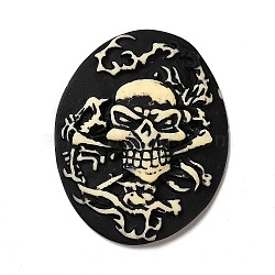 Halloween Opaque Resin Cabochons, Oval with Skull, Black, 37.5x29x7mm(CRES-F023-04)