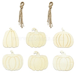 30pcs 6 Styles Wood Pendants, with Jute Rope, Pumpkin, 99~100x78~100x2mm, Hole: 3.5m~6.5m, 6pcs/set(WOOD-CJC0019-02)