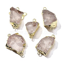 Raw Rough Natural Dyed Quartz Crystal Links Connector Charms, with Brass Findings, Nuggets, Light Gold, White, 30.5~37.5x15~25x7.5~13mm, Hole: 2.5mm(G-K189-04LG-06)