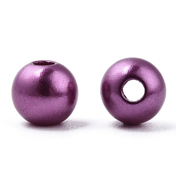 Spray Painted ABS Plastic Imitation Pearl Beads, Round, Purple, 6x5.5mm, Hole: 1.8mm, about 4540 pcs/500g
