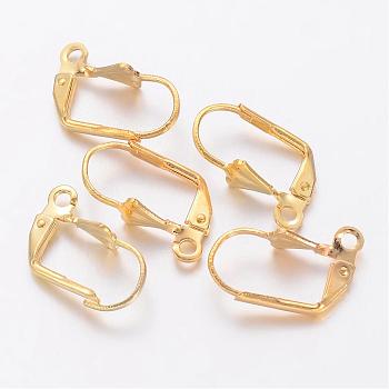 Brass Leverback Earring Findings, with Loop, Golden, 16x9x5mm, Hole: 2mm